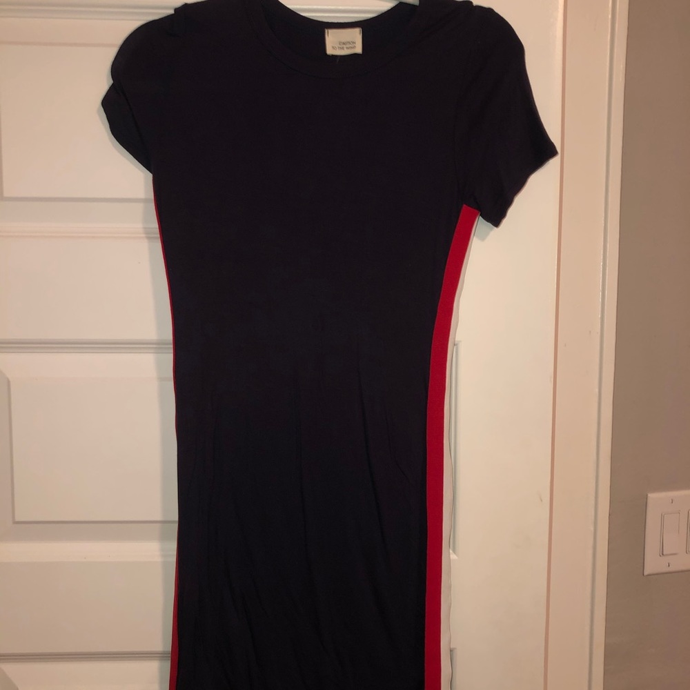Navy Dress with Red & White Stripes